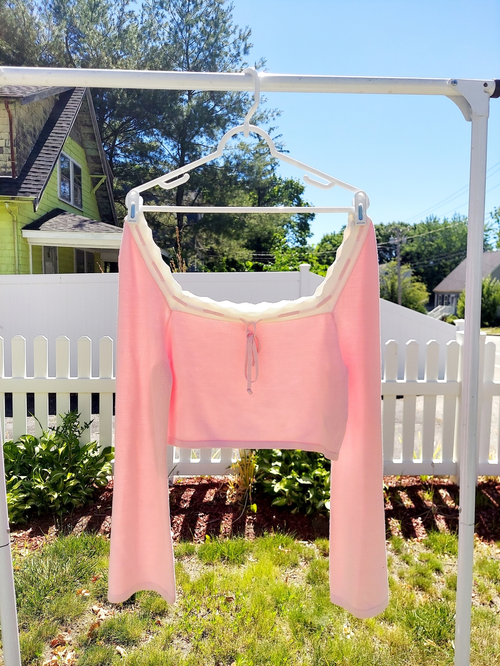 Dee Elly Pastel Pink Soft Knit Crop Bell-Sleeve Top Women Size XL NWOT Nautical - Picture 1 of 7